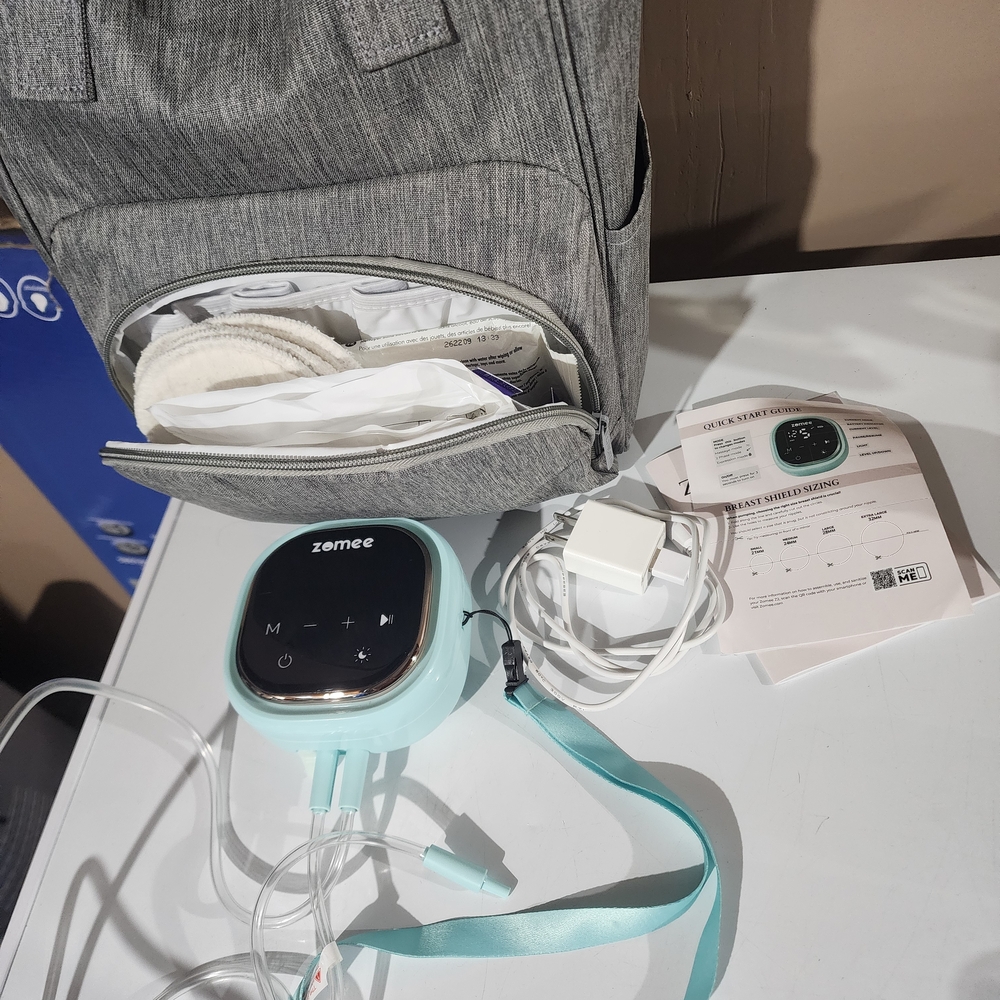 Gray Backpack with Mint Green Device